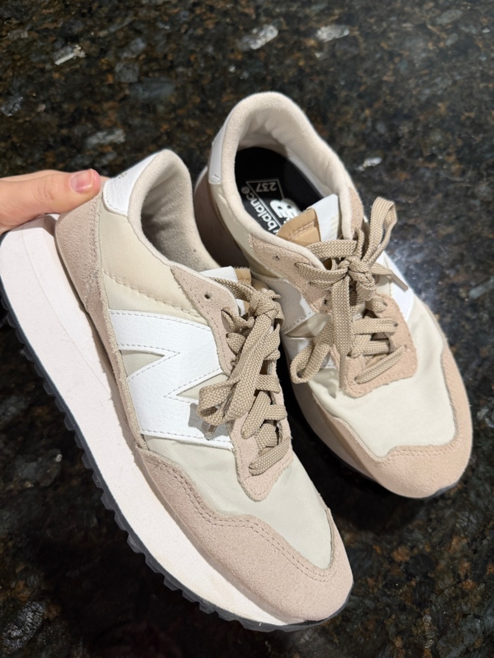 New Balance Women’s 327 Sneakers in Beige and White